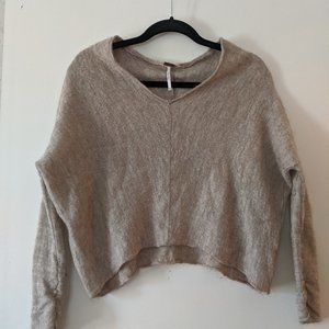 Free People Cream Cropped Wool Sweater